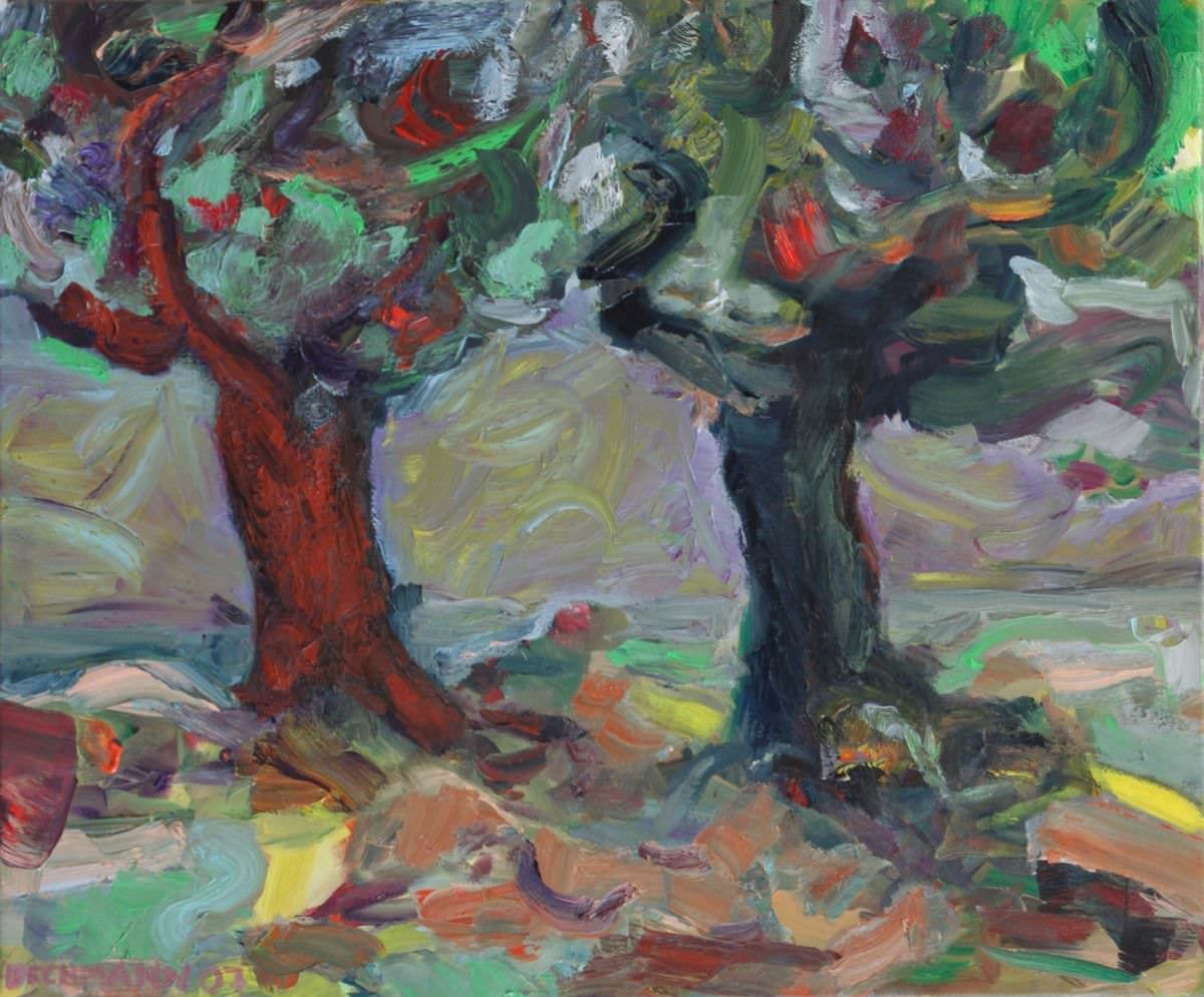 Sabine Beckmann, Two Trees, oil on linen, 50 x 60 cm, 2007