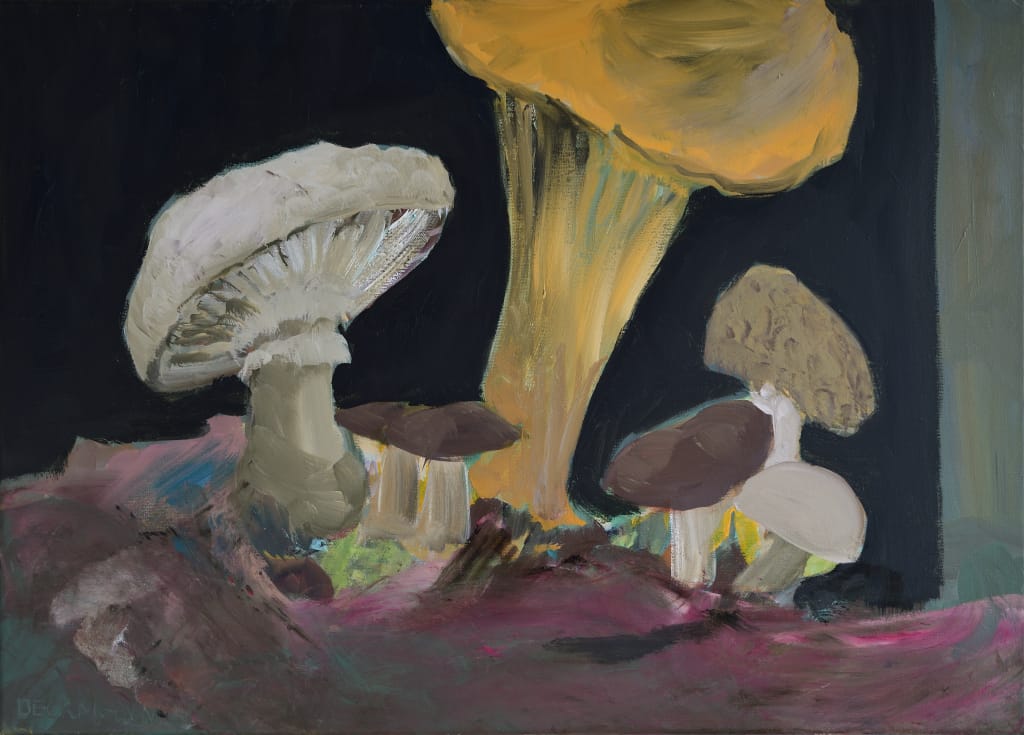 Sabine Beckmann, Mushrooms in Black, 50 x 70 cm, oil on linen, 2020